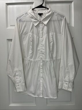 torrid Poplin Cotton White Button Front Structured Collared Shirt - Size 2X